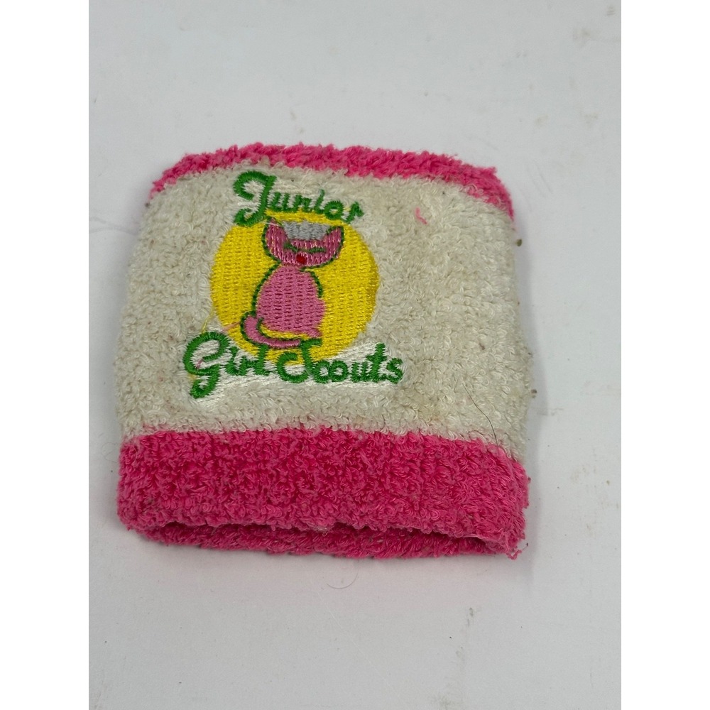 RARE! Vintage 1980's Junior Girl Scouts Wrist Sweat Band Pink White V4